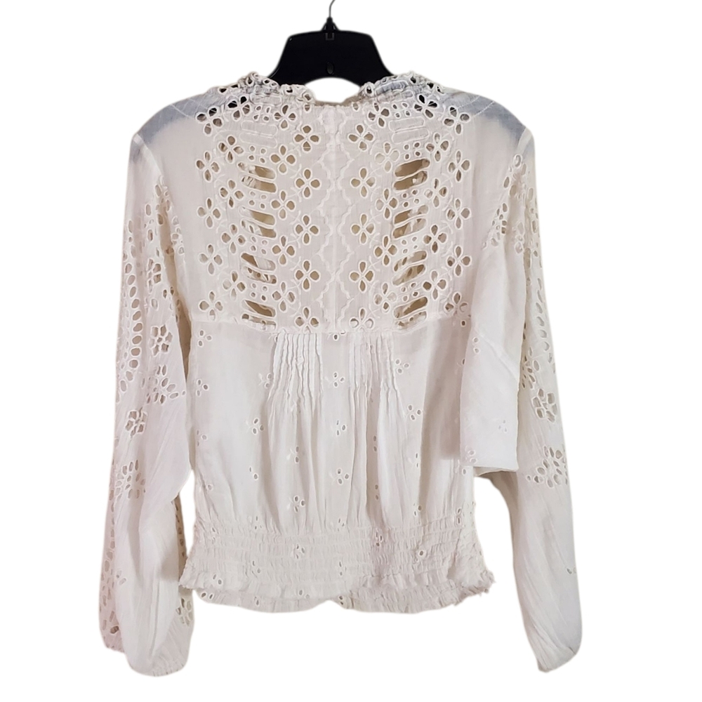 Free People One Clare Eyelet Dolman Longsleeve Blouse Top White 100% Cotton - Picture 6 of 13